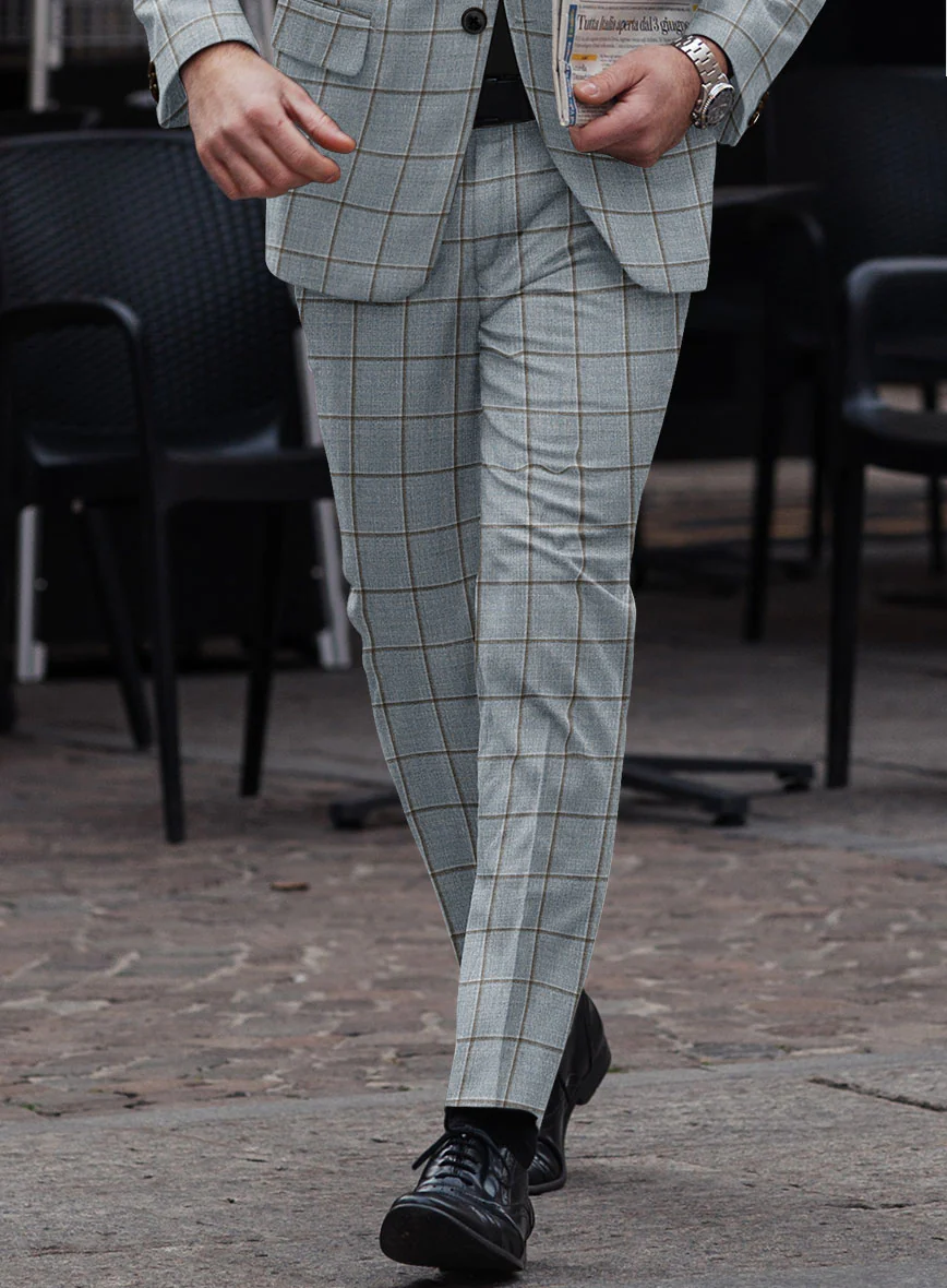 London Loom Blue Windowpane Wool Silk Linen Suit - Image 7