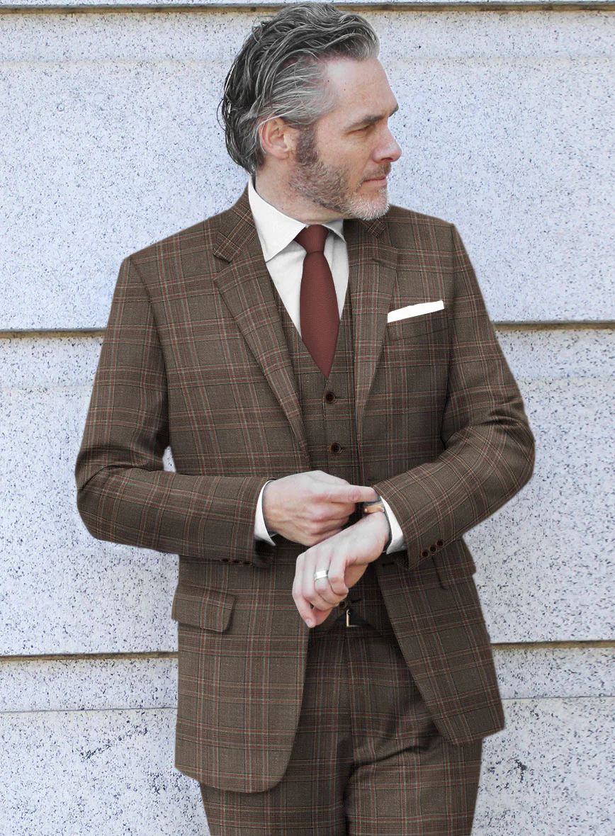 London Loom Brown Check Wool Silk Linen Jacket - Image 2