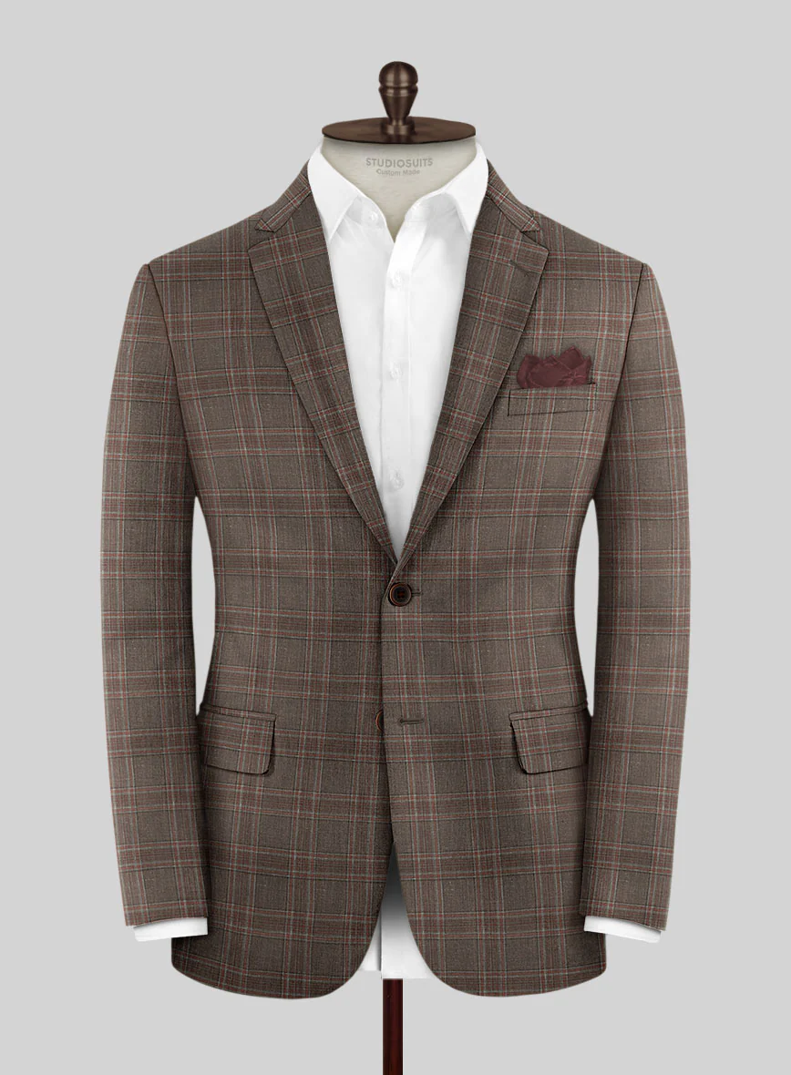 London Loom Brown Check Wool Silk Linen Jacket - Image 3
