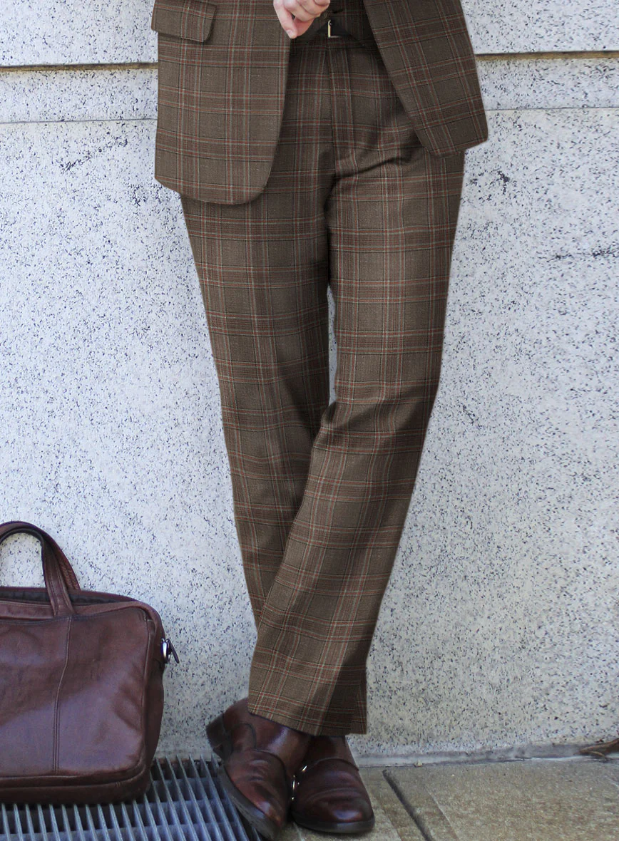 London Loom Brown Check Wool Silk Linen Suit - Image 6