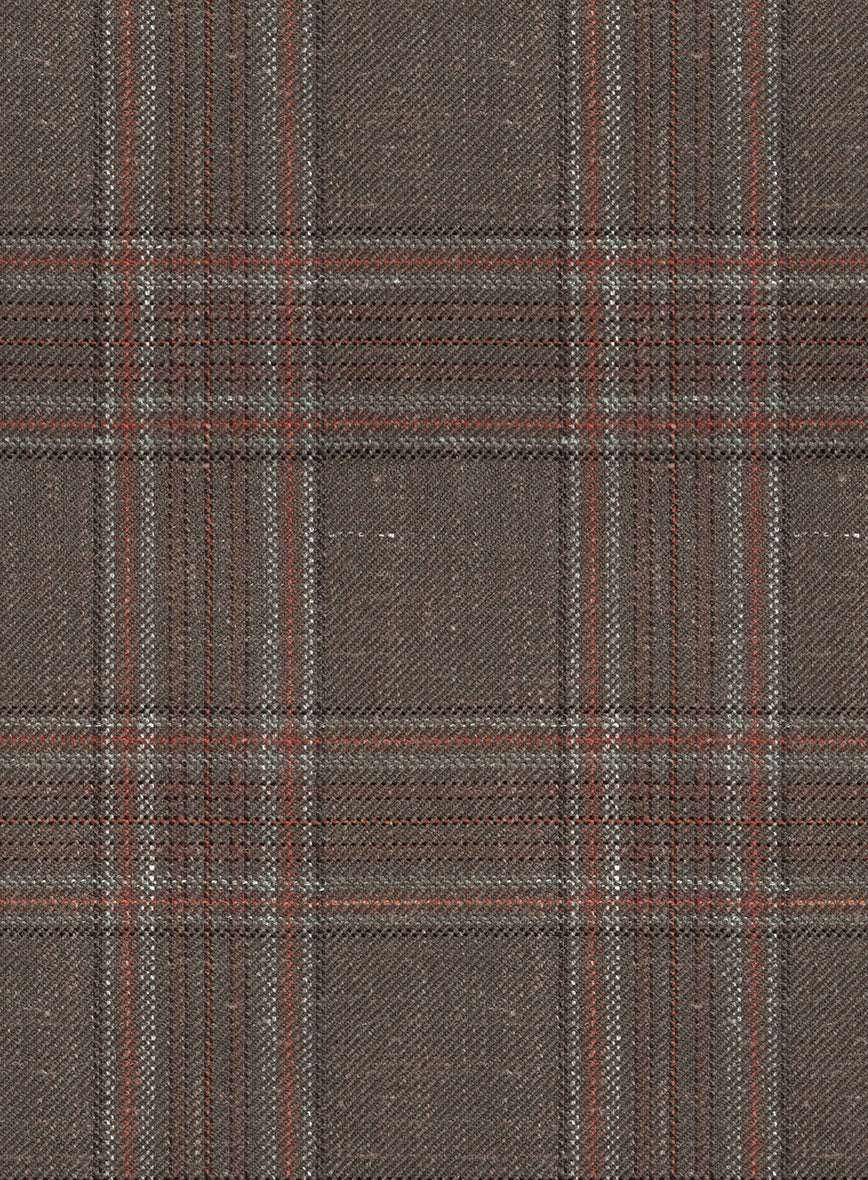 London Loom Brown Check Wool Silk Linen Jacket - Image 4