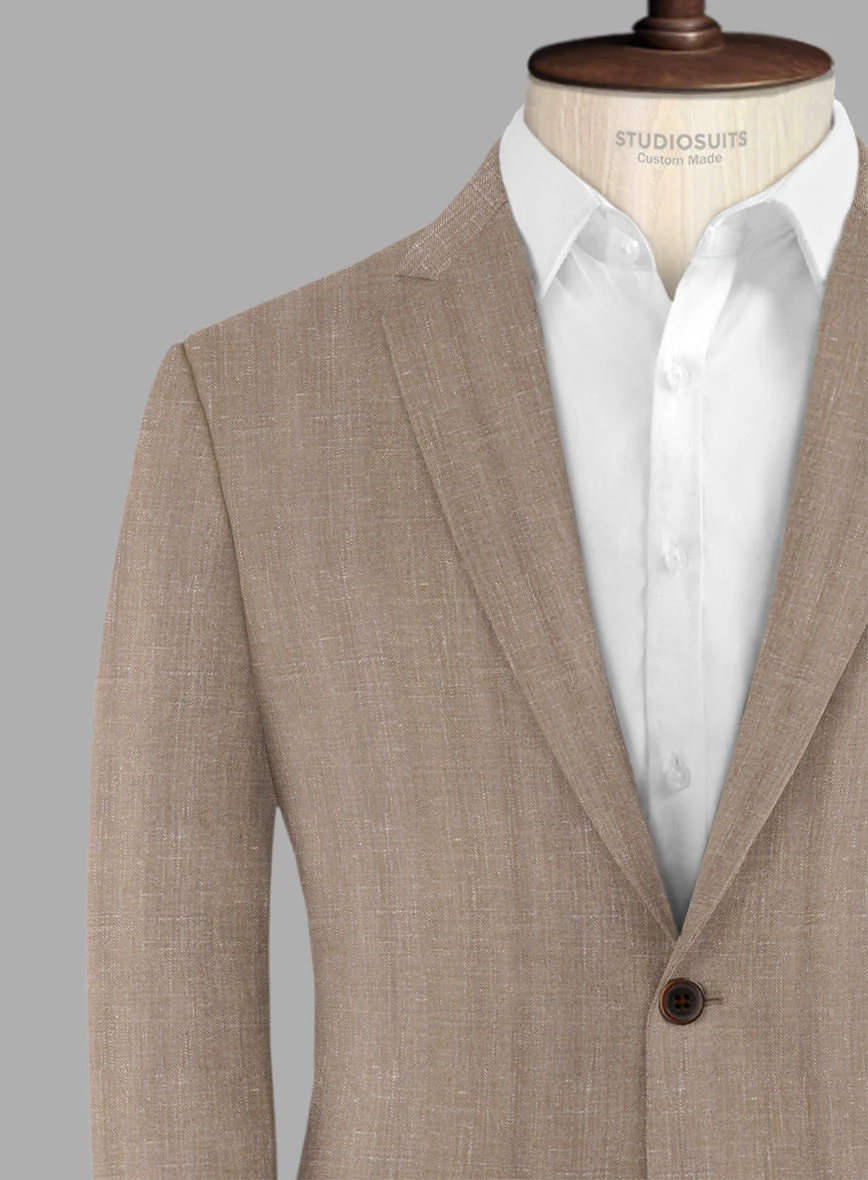 London Loom Brown Herringbone Wool Silk Linen Jacket - Image 4