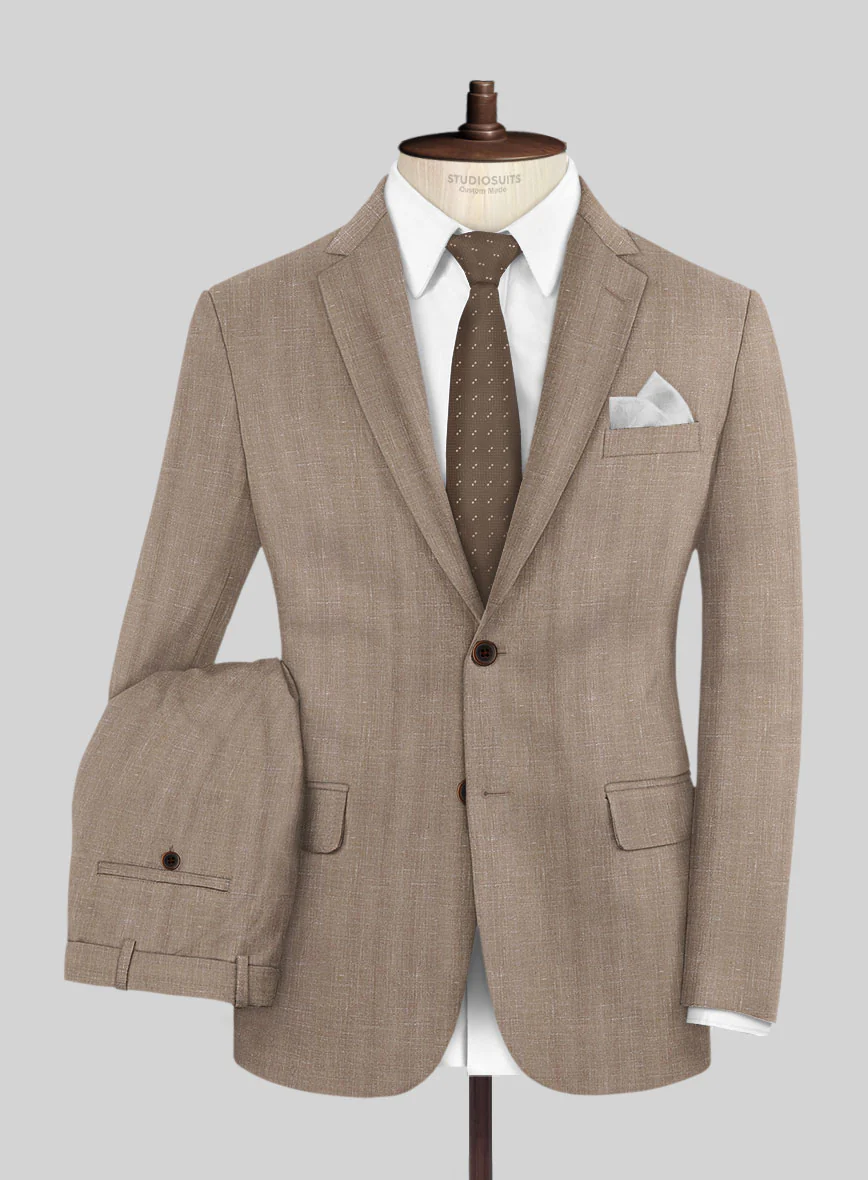 London Loom Brown Herringbone Wool Silk Linen Suit - Image 2