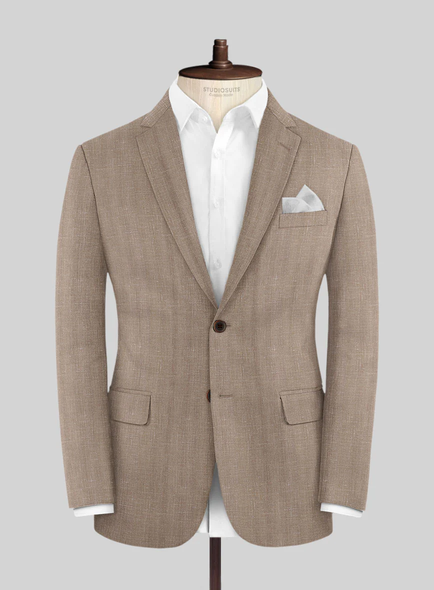 London Loom Brown Herringbone Wool Silk Linen Suit - Image 5