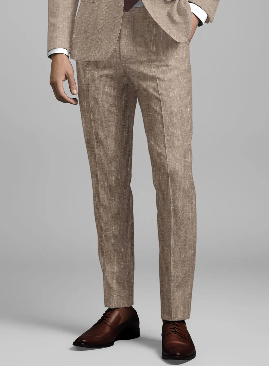 London Loom Brown Herringbone Wool Silk Linen Suit - Image 8