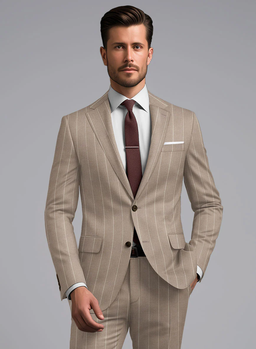 London Loom Brown Stripe Wool Silk Linen Jacket - Image 2