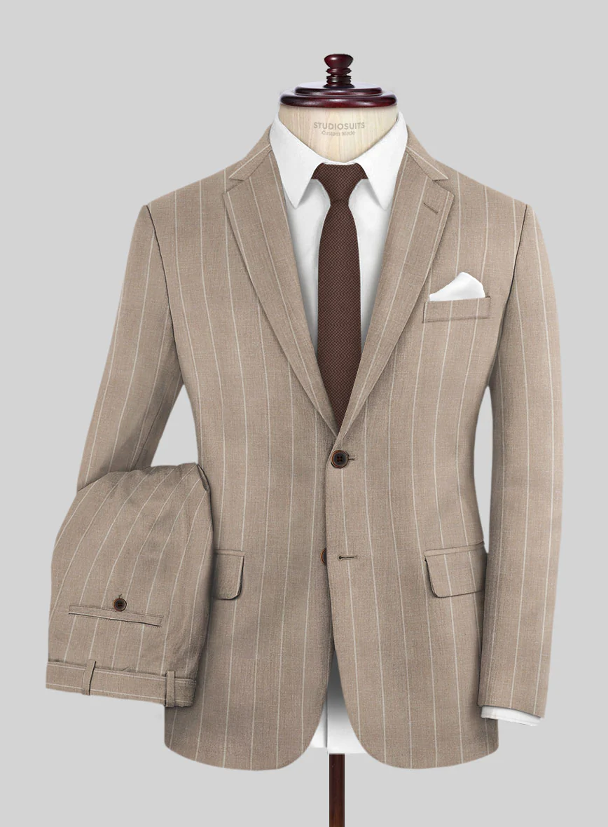 London Loom Brown Stripe Wool Silk Linen Suit - Image 2