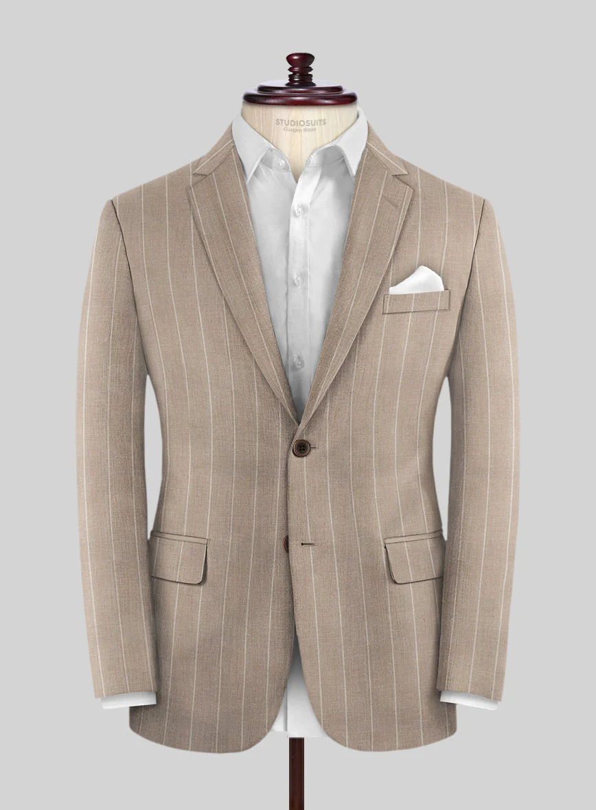 London Loom Brown Stripe Wool Silk Linen Suit - Image 4