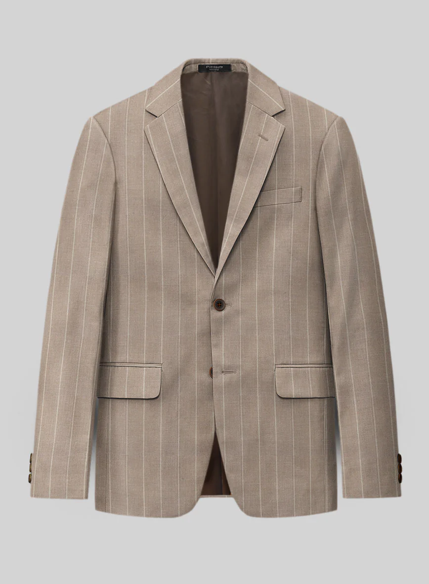 London Loom Brown Stripe Wool Silk Linen Suit - Image 5