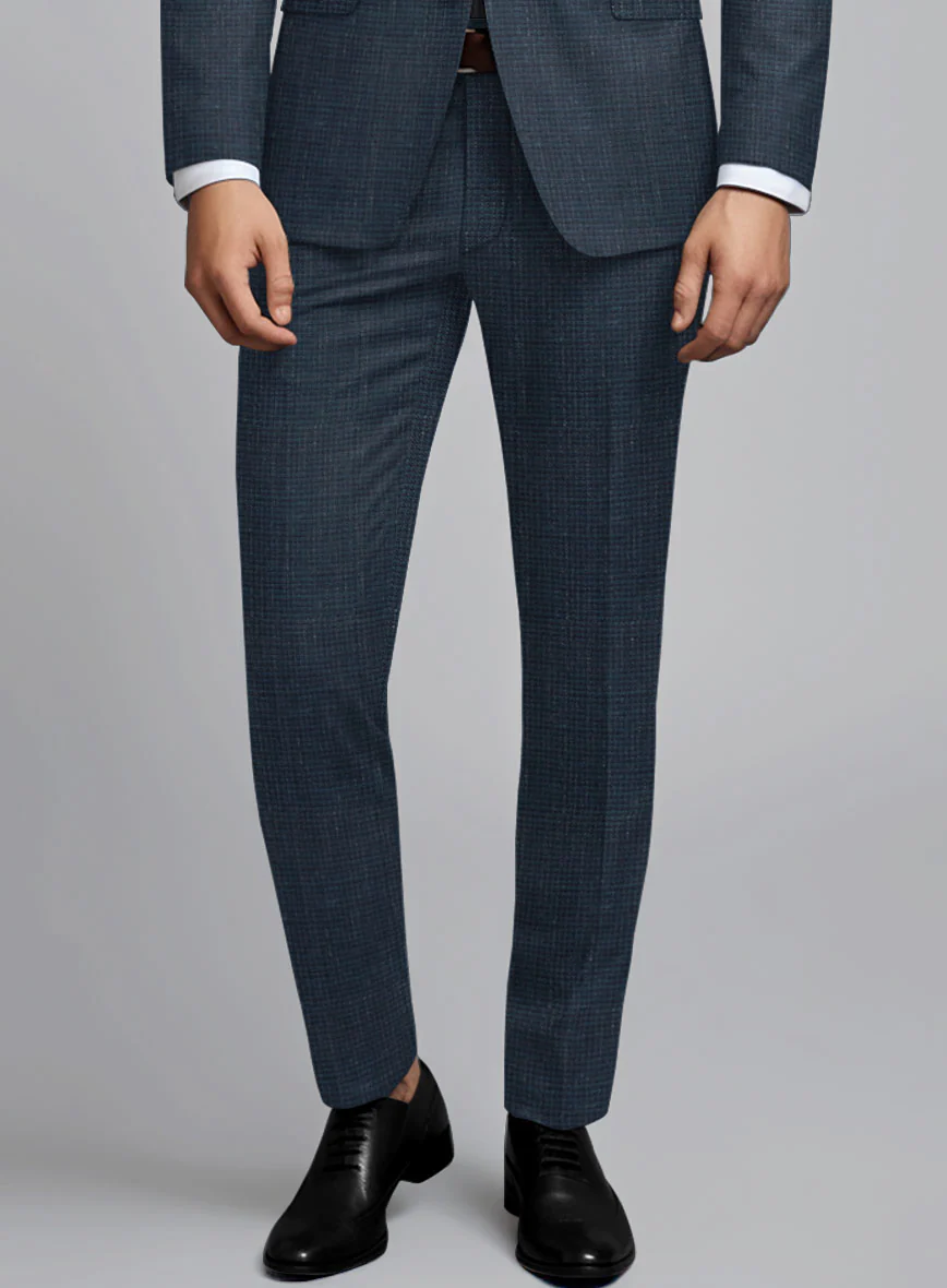 London Loom Dark Blue Abelardo Wool Silk Linen Pants - Image 2