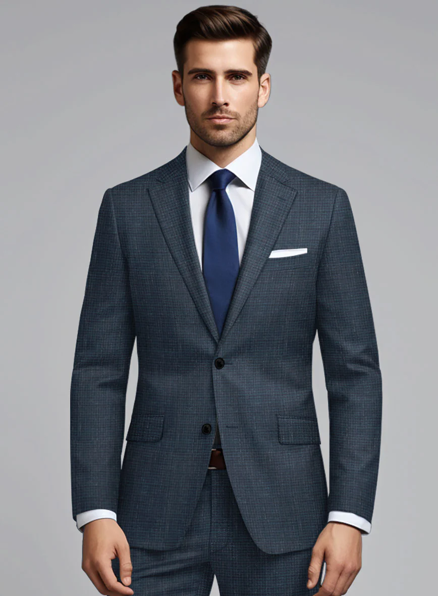 London Loom Dark Blue Abelardo Wool Silk Linen Suit - Image 3