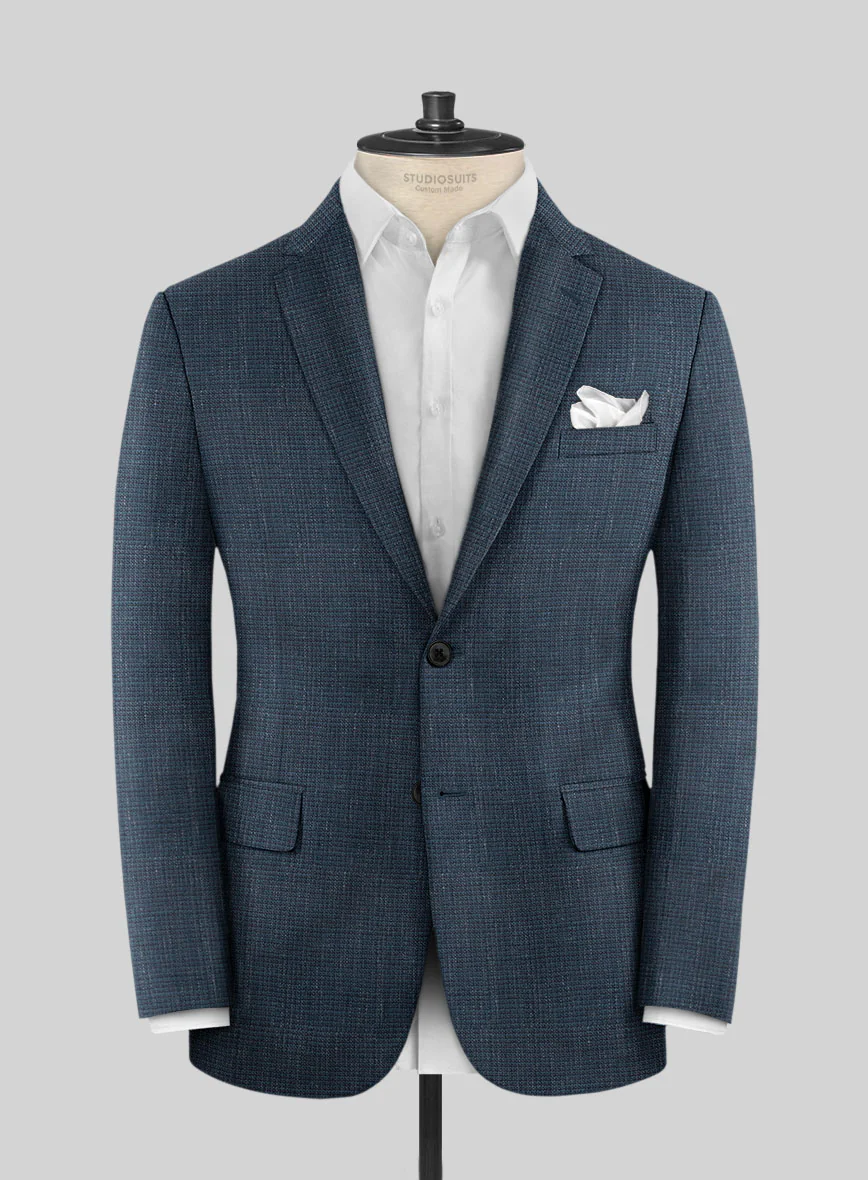 London Loom Dark Blue Abelardo Wool Silk Linen Suit - Image 5