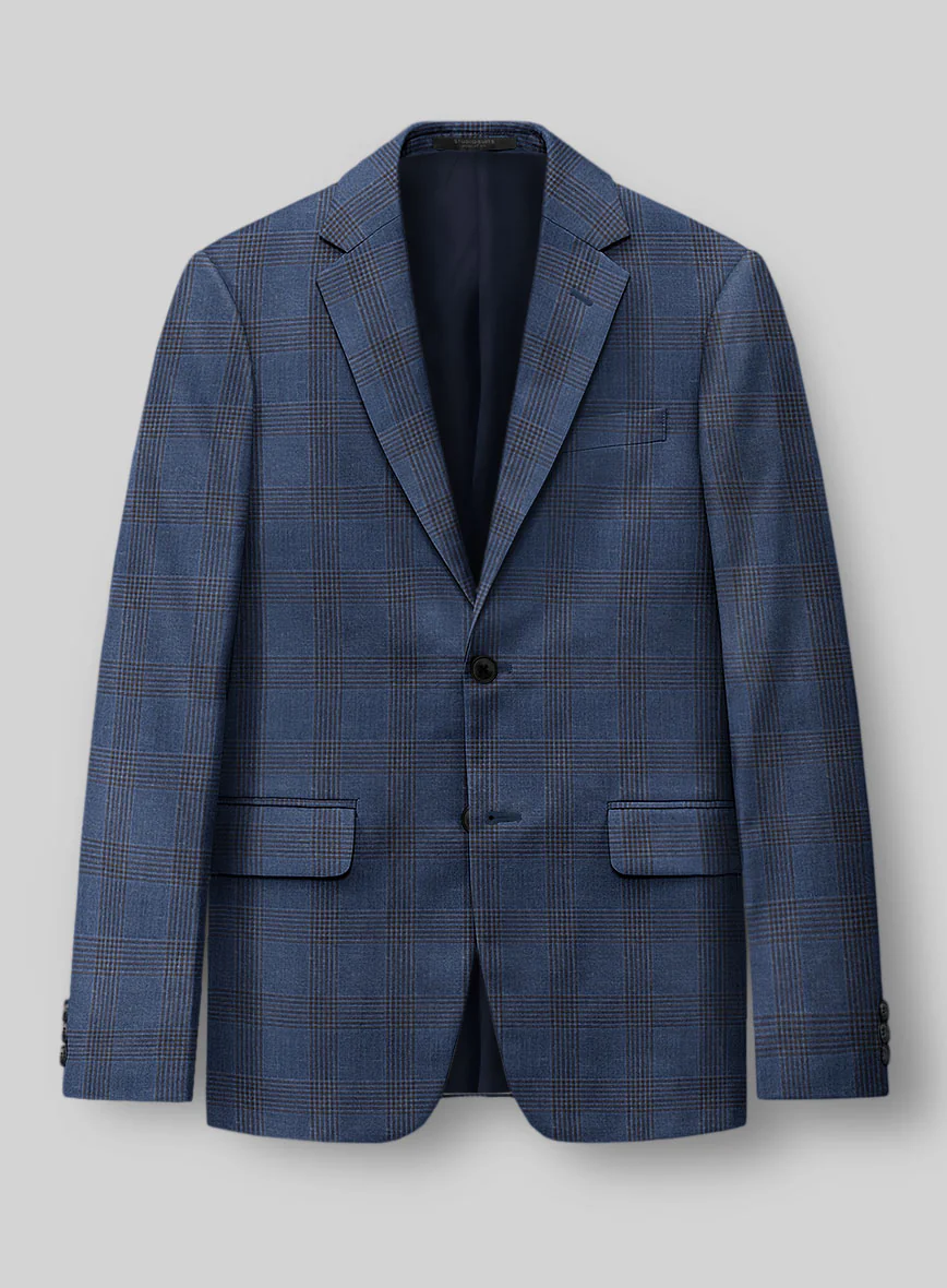 London Loom Dark Blue Check Wool Silk Linen Suit - Image 4