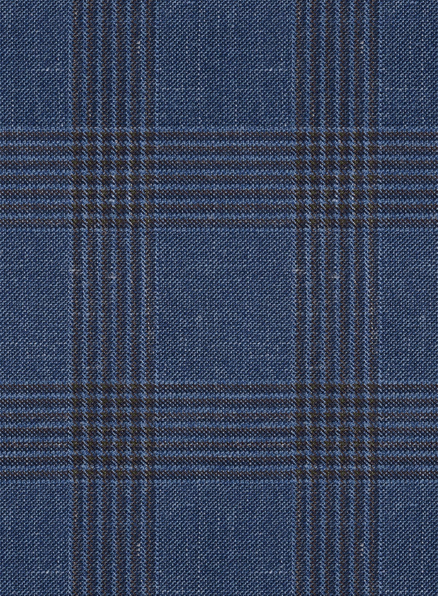 London Loom Dark Blue Check Wool Silk Linen Suit - Image 8