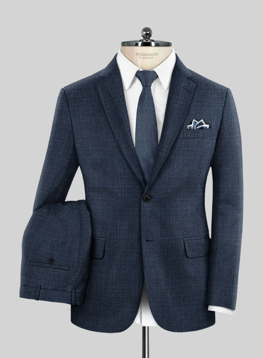 London Loom Dark Blue Eufemia Wool Silk Linen Suit - Image 2