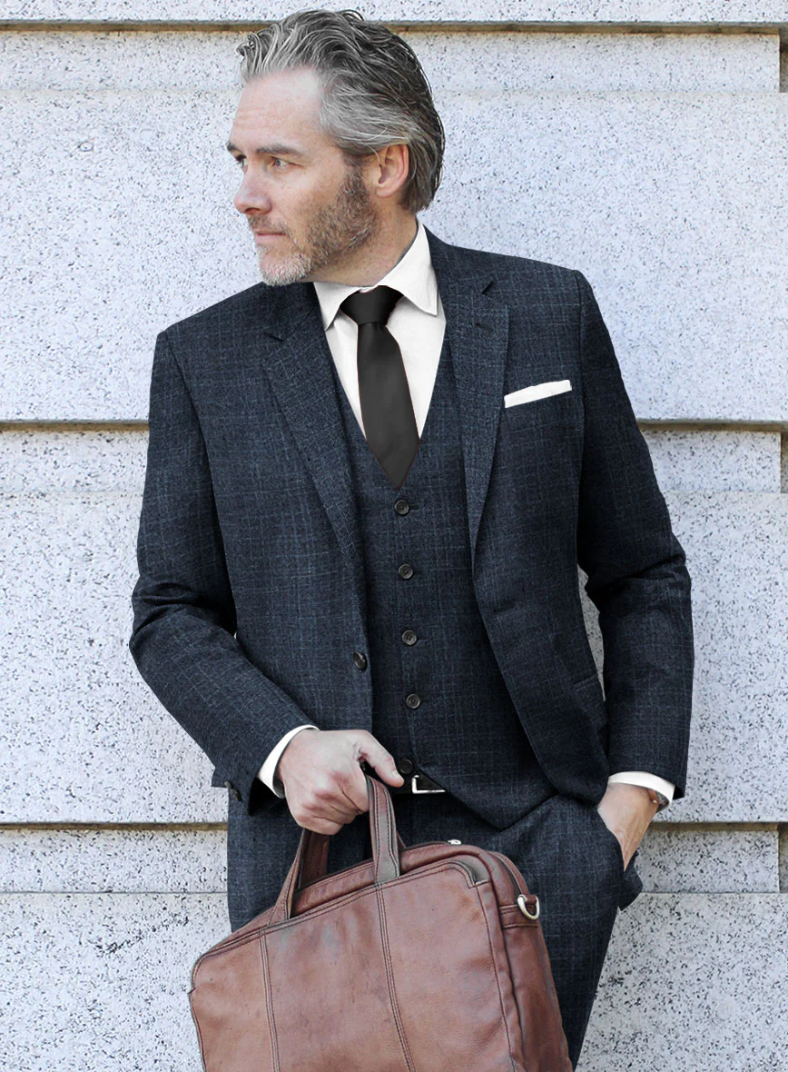 London Loom Dark Blue Eufemia Wool Silk Linen Suit - Image 3