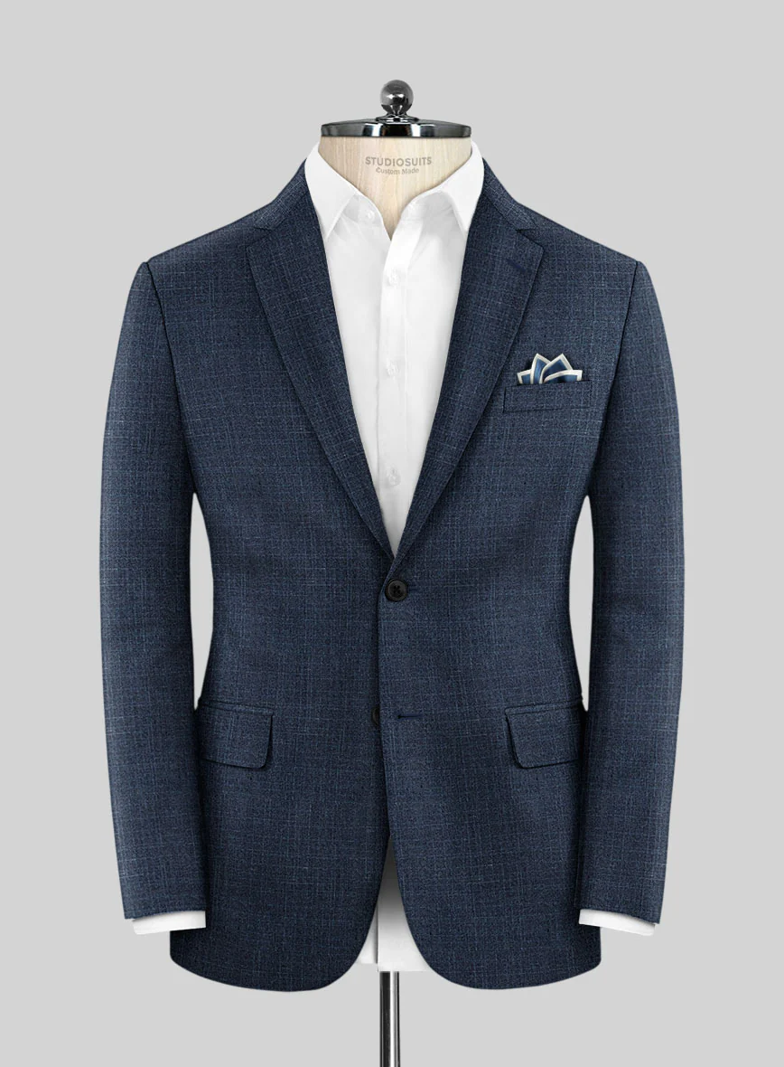 London Loom Dark Blue Eufemia Wool Silk Linen Suit - Image 5