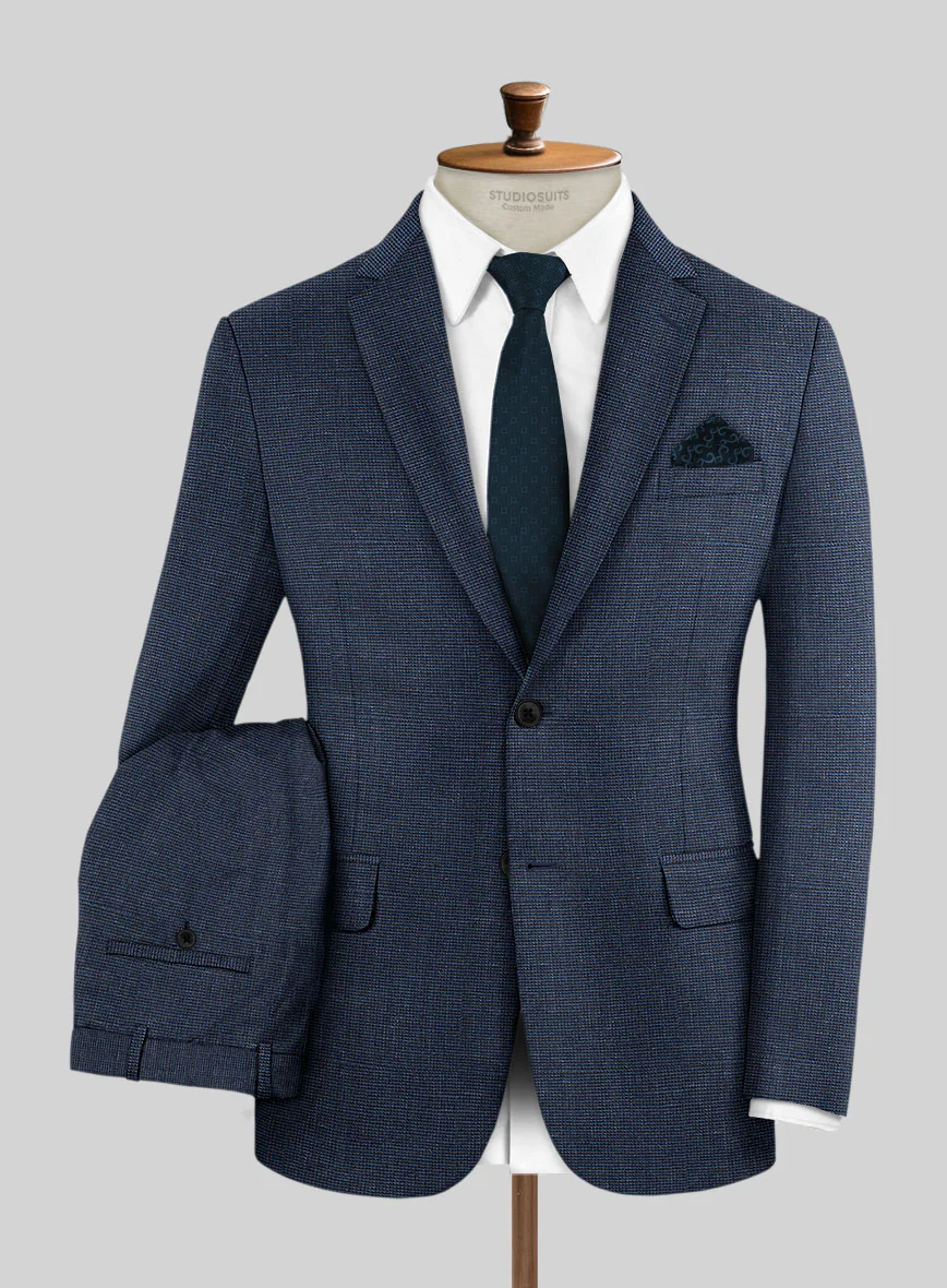 London Loom Dark Blue Nailhead Wool Silk Linen Suit - Image 2