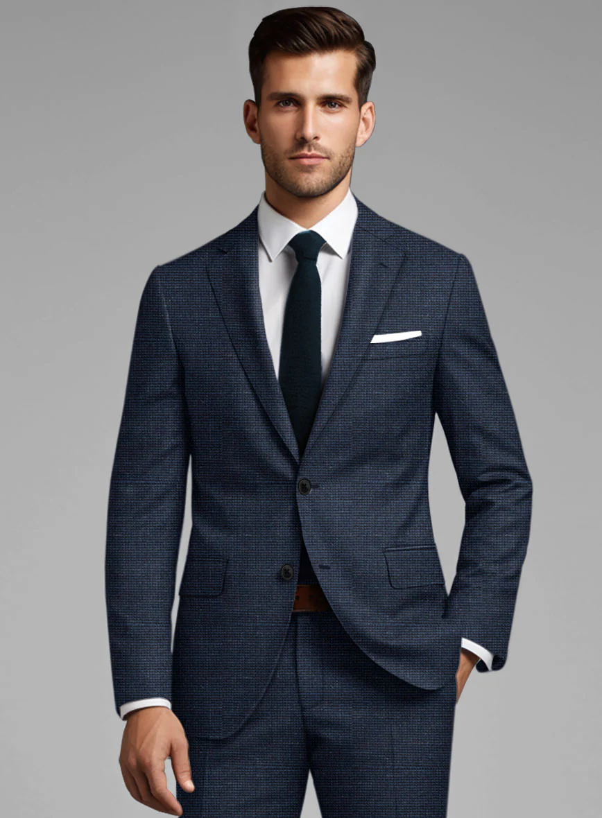 London Loom Dark Blue Nailhead Wool Silk Linen Suit - Image 3