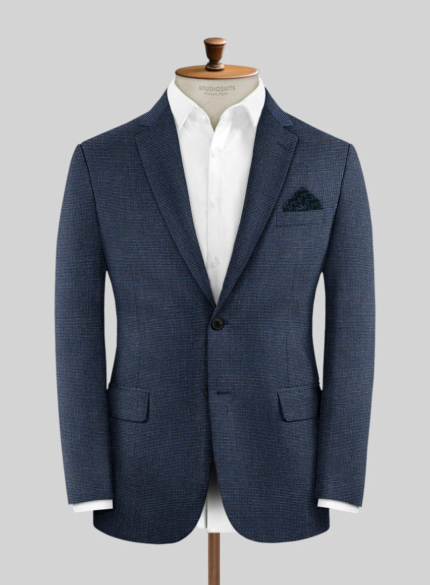 London Loom Dark Blue Nailhead Wool Silk Linen Suit - Image 4