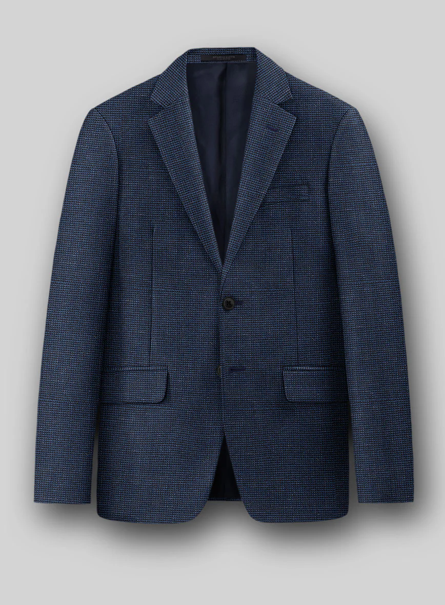 London Loom Dark Blue Nailhead Wool Silk Linen Suit - Image 5