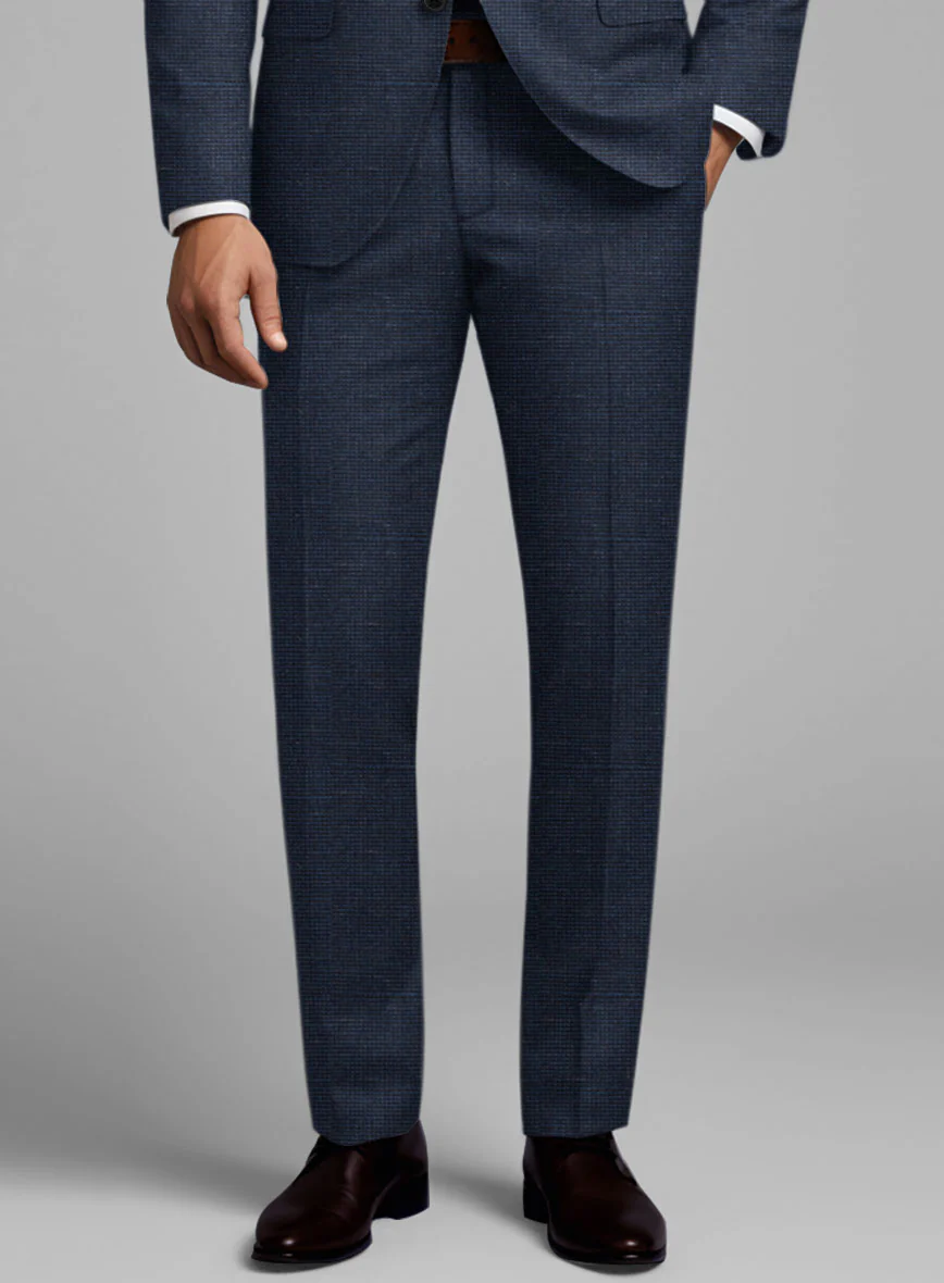 London Loom Dark Blue Nailhead Wool Silk Linen Suit - Image 7