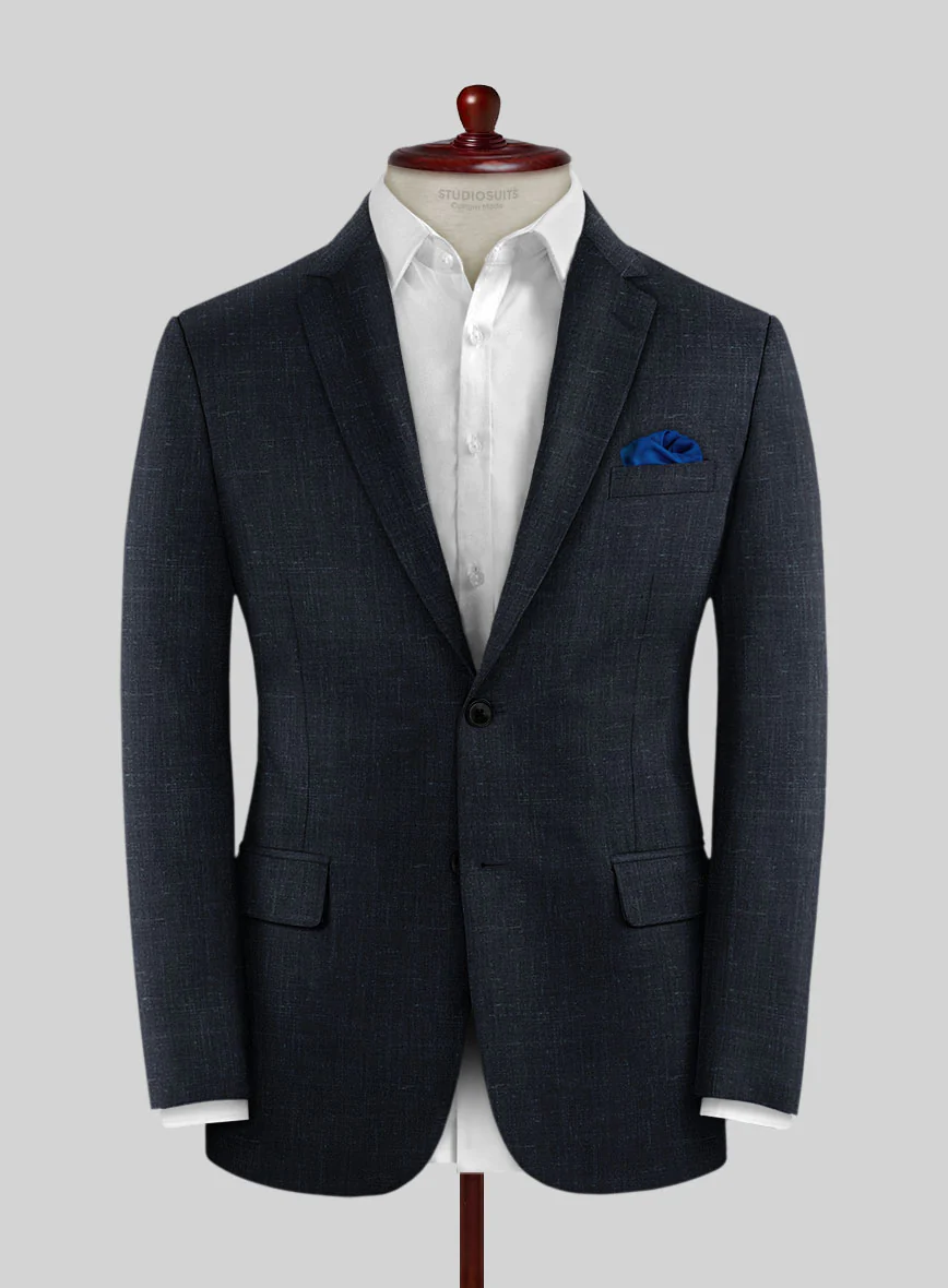 London Loom Dark Blue Twill Wool Silk Linen Jacket - Image 3