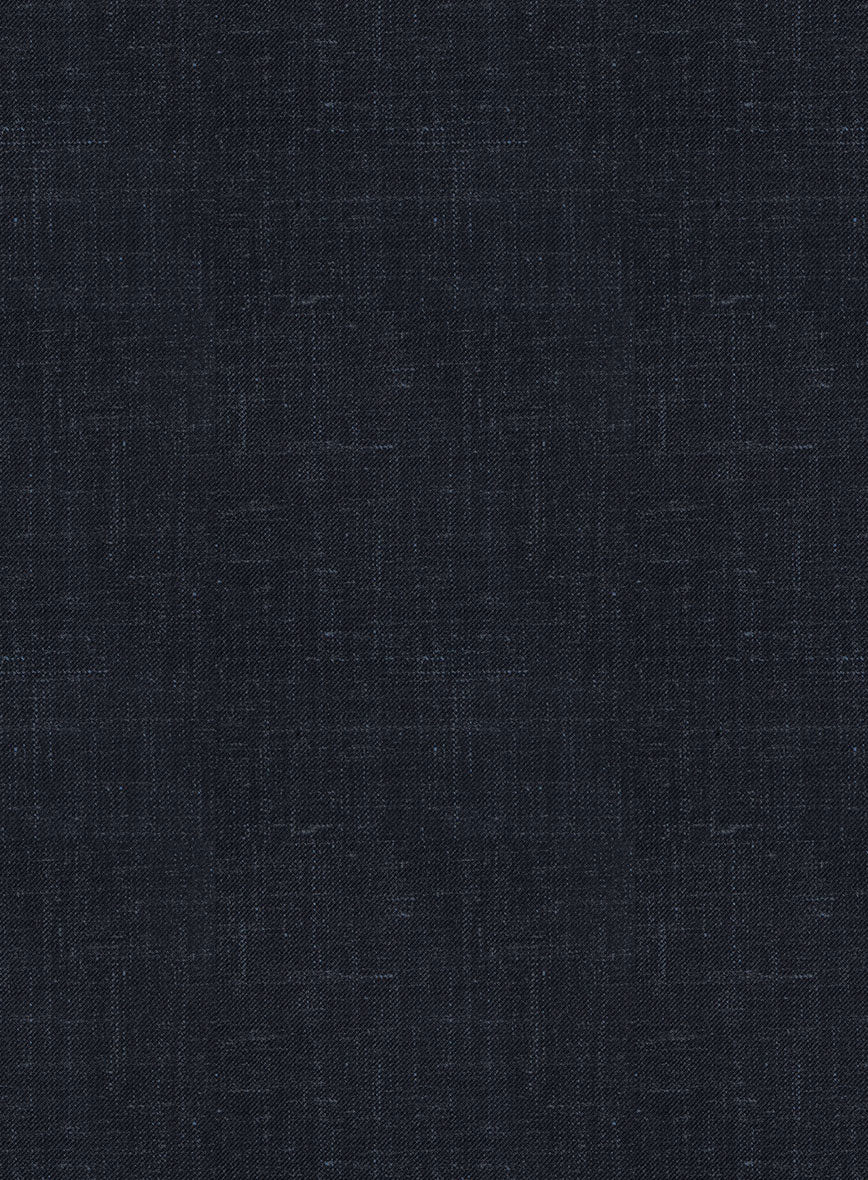 London Loom Dark Blue Twill Wool Silk Linen Pants - Image 3