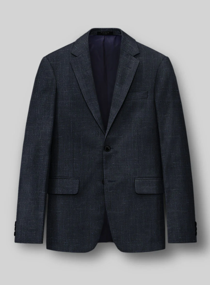 London Loom Dark Blue Twill Wool Silk Linen Suit - Image 4