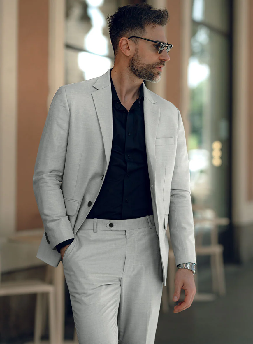 London Loom Gray Herringbone Wool Silk Linen Jacket - Image 2