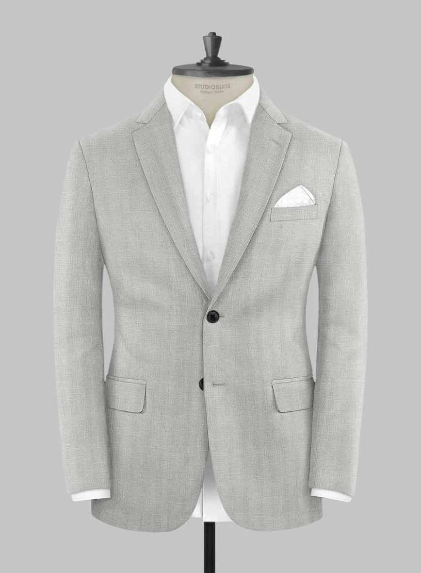 London Loom Gray Herringbone Wool Silk Linen Jacket - Image 3
