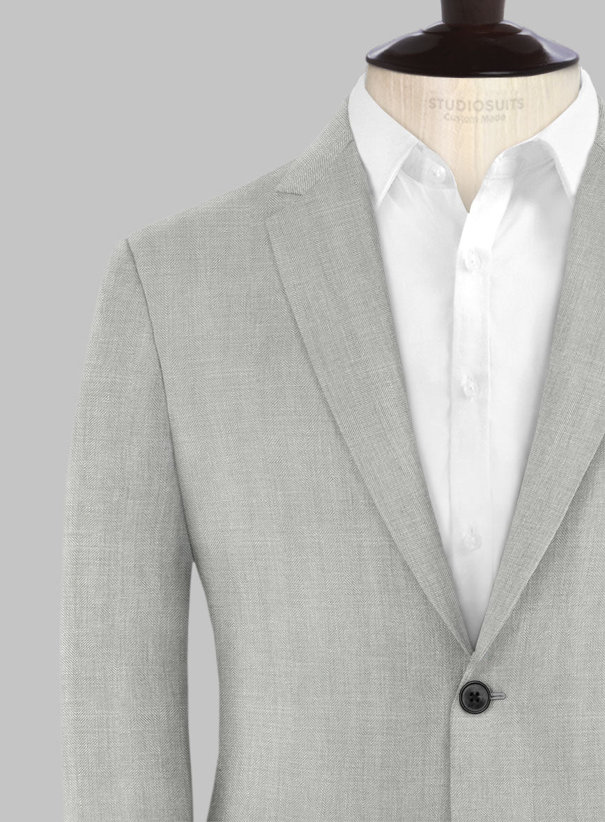 London Loom Gray Herringbone Wool Silk Linen Jacket - Image 4