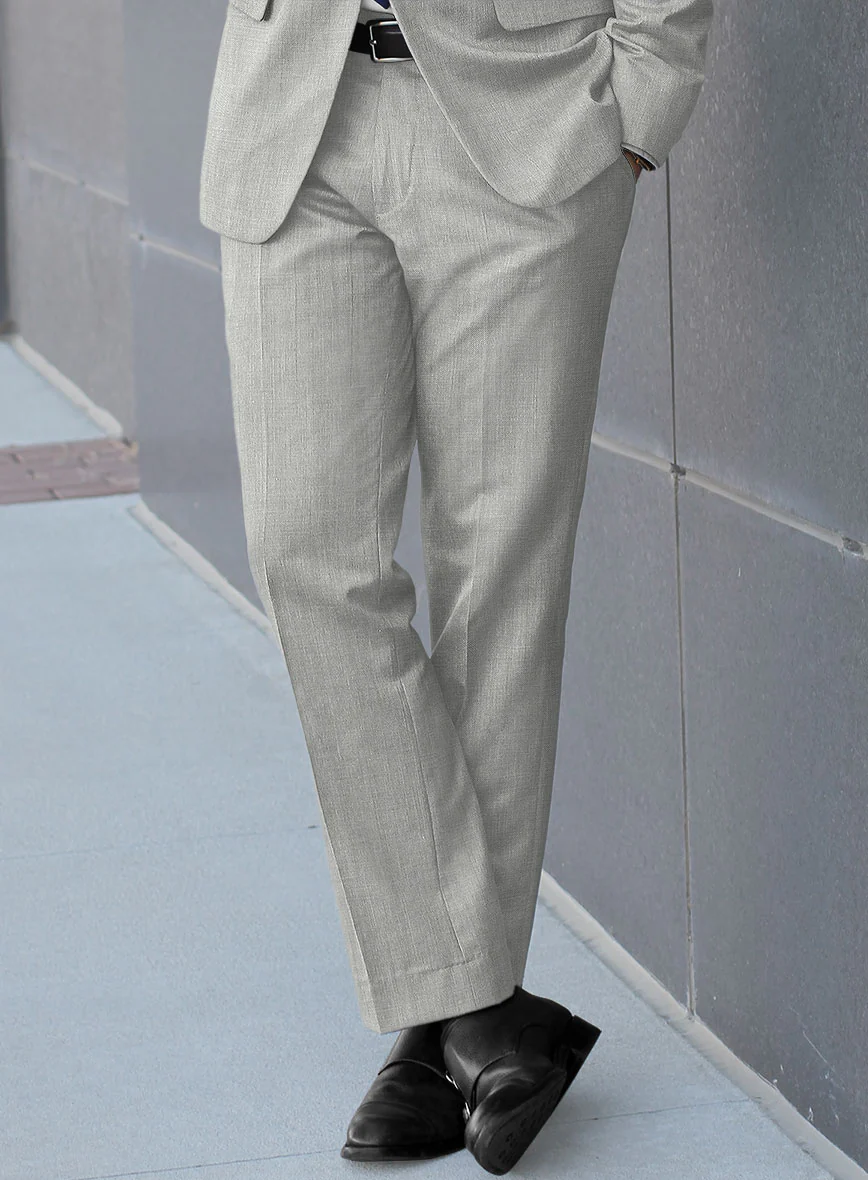London Loom Gray Herringbone Wool Silk Linen Pants - Image 2