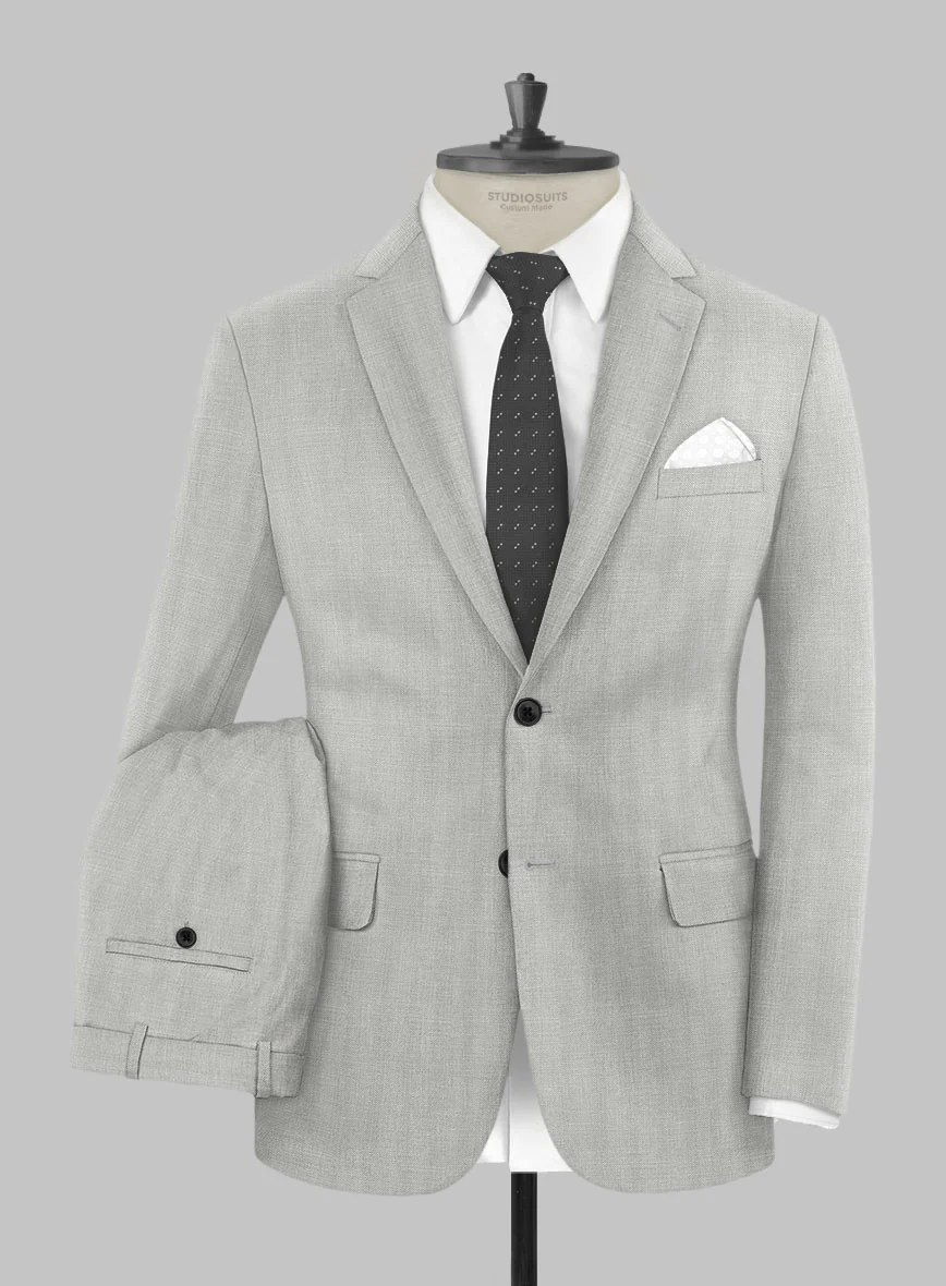 London Loom Gray Herringbone Wool Silk Linen Suit - Image 2