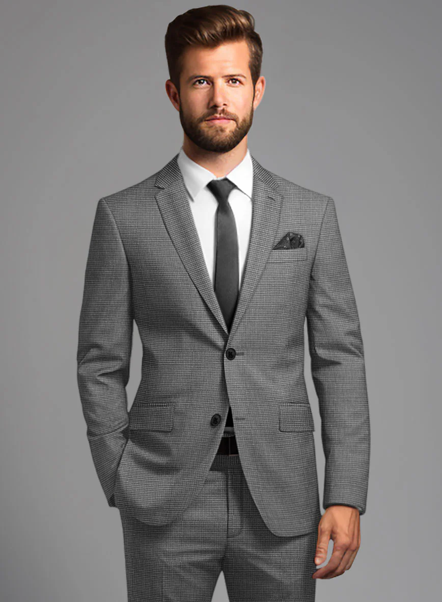 London Loom Gray Nailhead Wool Silk Linen Suit - Image 3