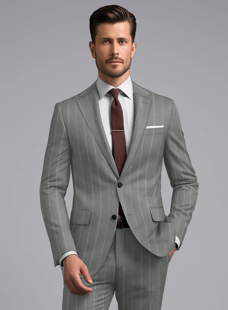London Loom Gray Stripe Wool Silk Linen Jacket - Image 2