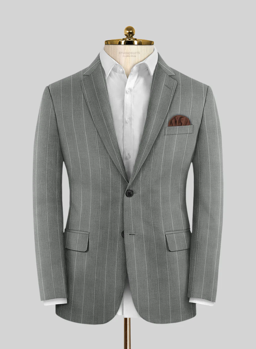 London Loom Gray Stripe Wool Silk Linen Jacket - Image 3