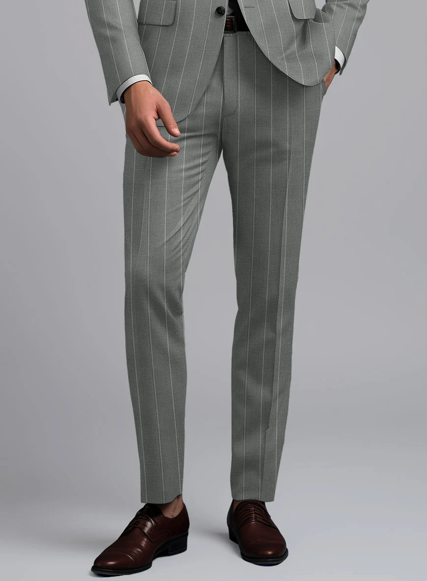 London Loom Gray Stripe Wool Silk Linen Pants - Image 2