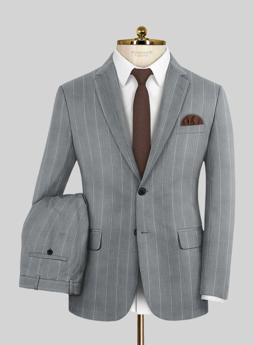 London Loom Gray Stripe Wool Silk Linen Suit - Image 2