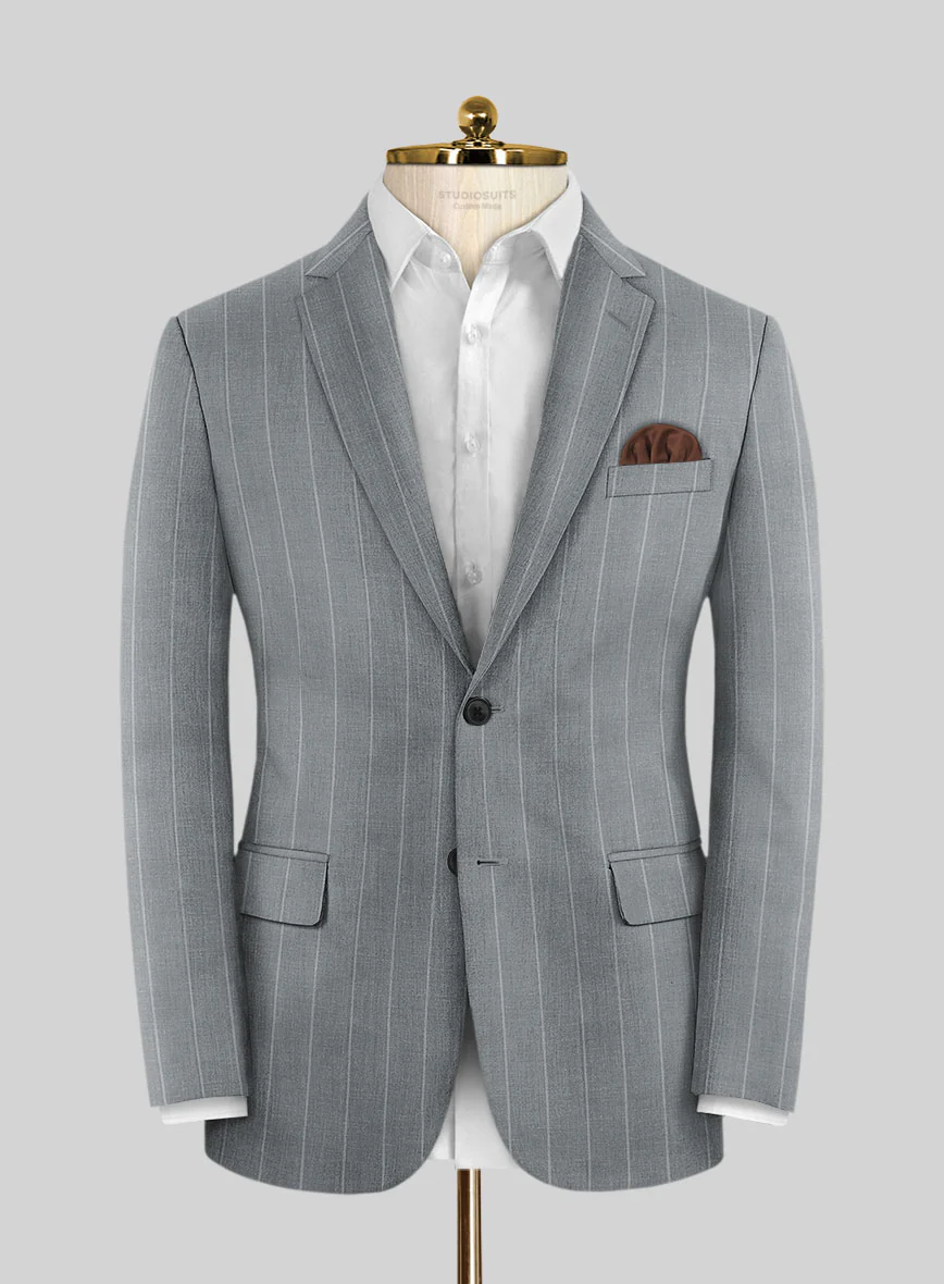 London Loom Gray Stripe Wool Silk Linen Suit - Image 4