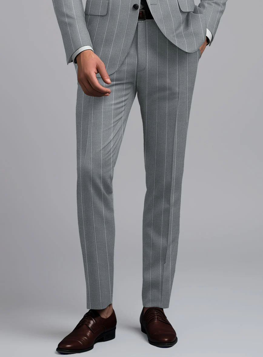 London Loom Gray Stripe Wool Silk Linen Suit - Image 6