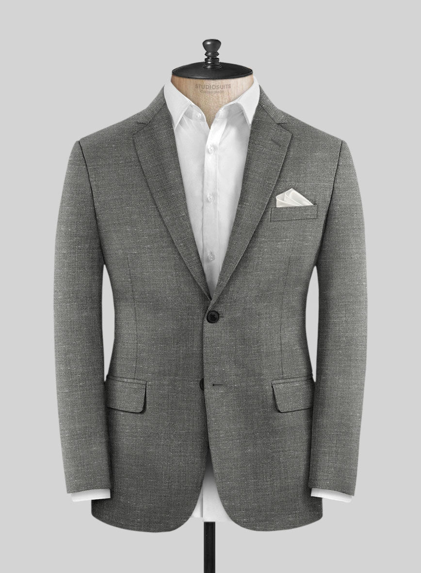 London Loom Gray Twill Wool Silk Linen Jacket - Image 3