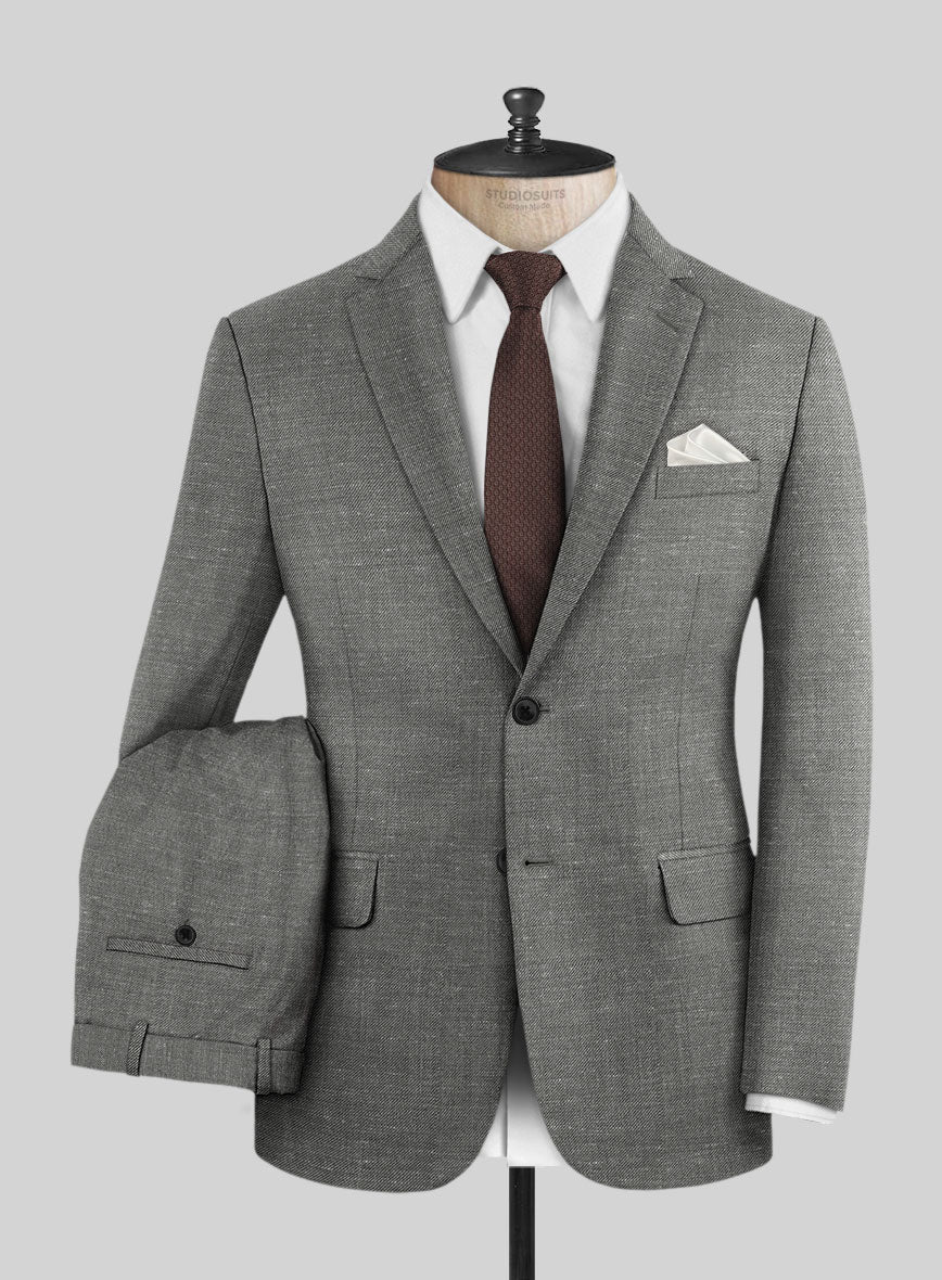 London Loom Gray Twill Wool Silk Linen Suit - Image 2