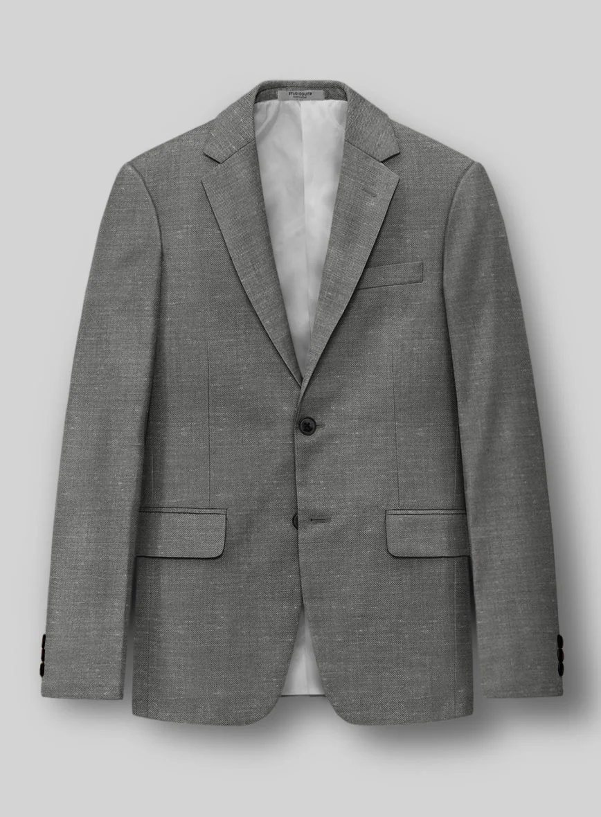 London Loom Gray Twill Wool Silk Linen Suit - Image 4