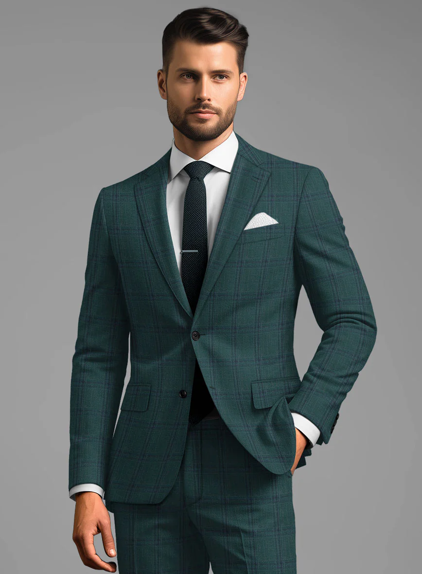 London Loom Green Check Wool Silk Linen Jacket - Image 2