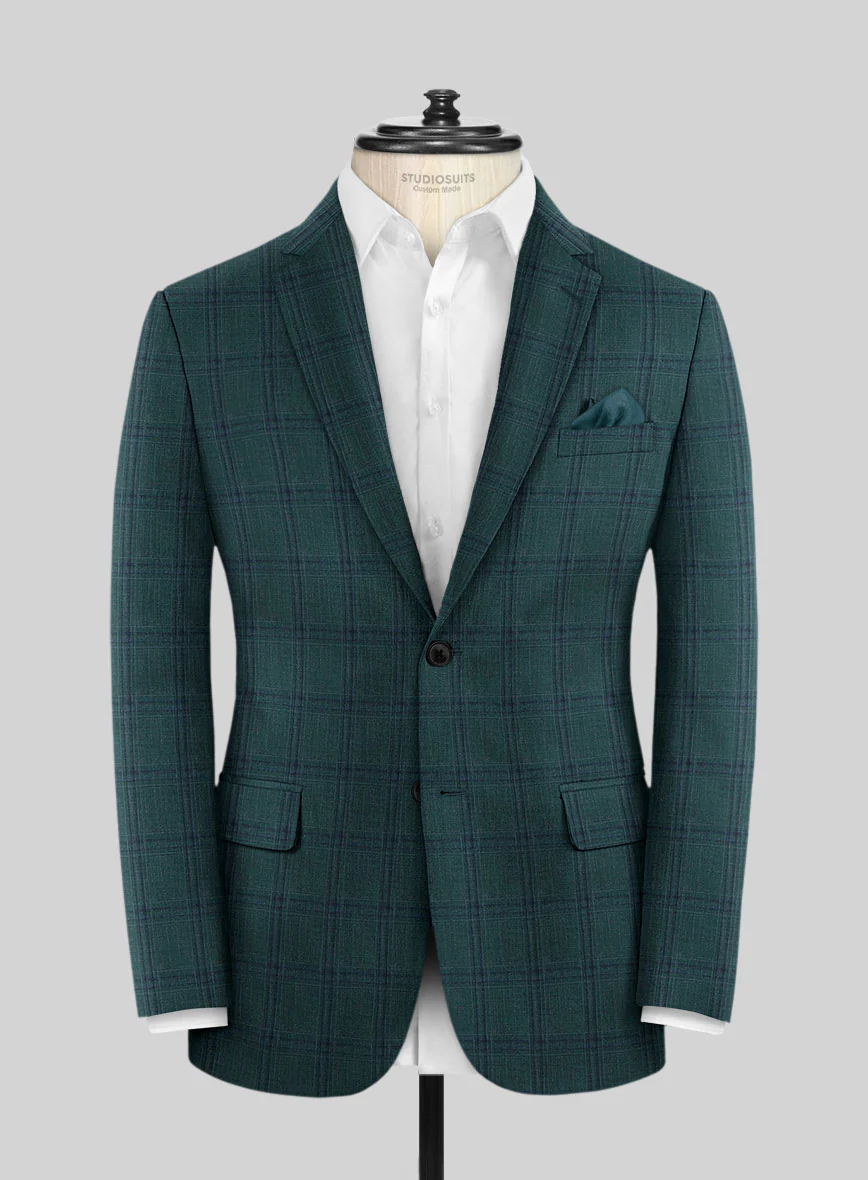 London Loom Green Check Wool Silk Linen Jacket - Image 3