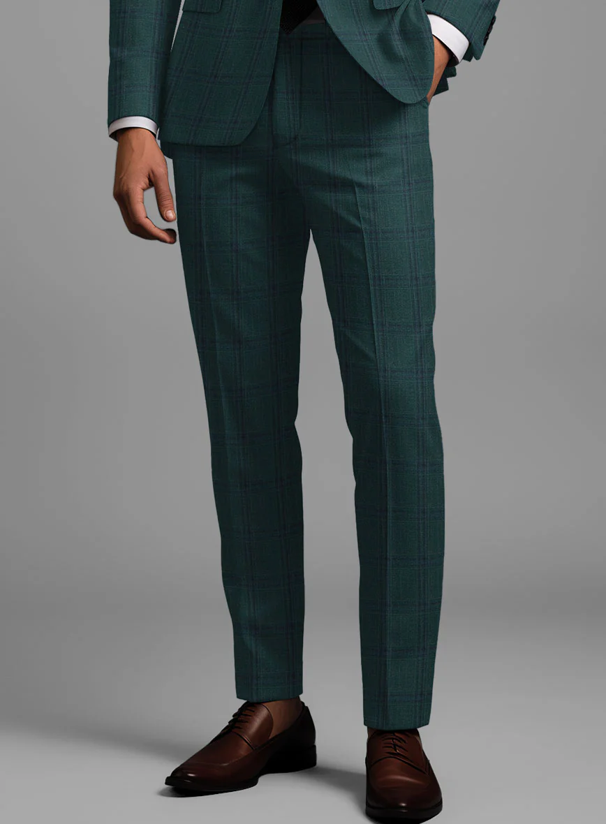 London Loom Green Check Wool Silk Linen Pants - Image 2