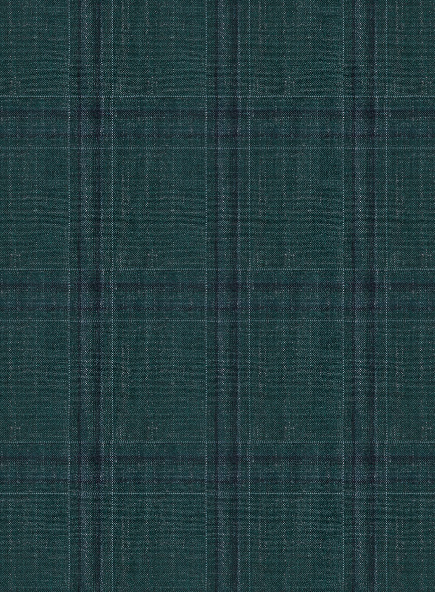 London Loom Green Check Wool Silk Linen Pants - Image 3