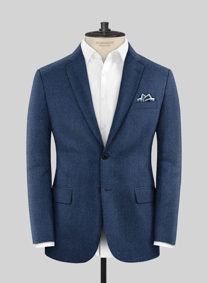 London Loom Indigo Blue Eufemia Wool Silk Linen Jacket - Image 3