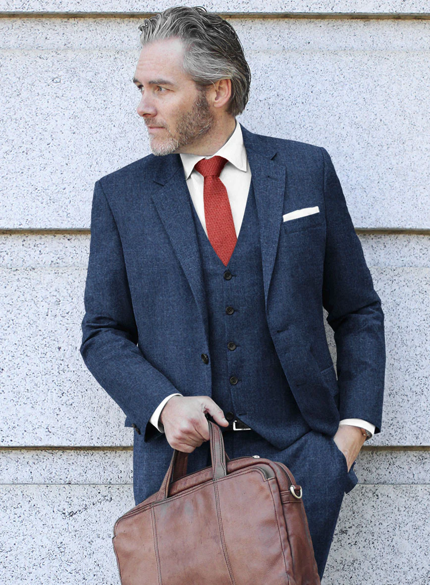 London Loom Indigo Blue Eufemia Wool Silk Linen Suit - Image 3